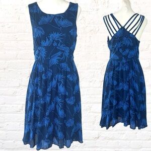 Maple  Blue Tropical Floral Mini Dress with Strappy Back Detail Size 6